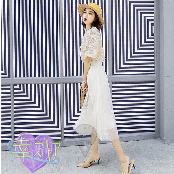 ワンピース 2点セット 半袖上着+キャミ ワンピース 夏 チュールスカート 着やせ 女子会 レディース ワンピース 今コ新着 婦人服