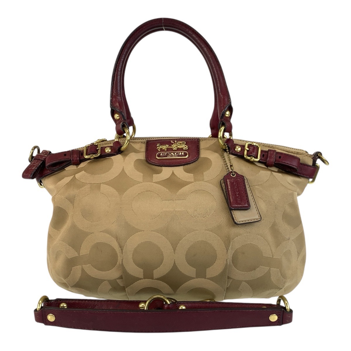 オプアート ベージュ ボルドー ゴールド金具 キャンバス/レザー 18650 トートバッグ ショルダーバッグ 2way レディース 501703