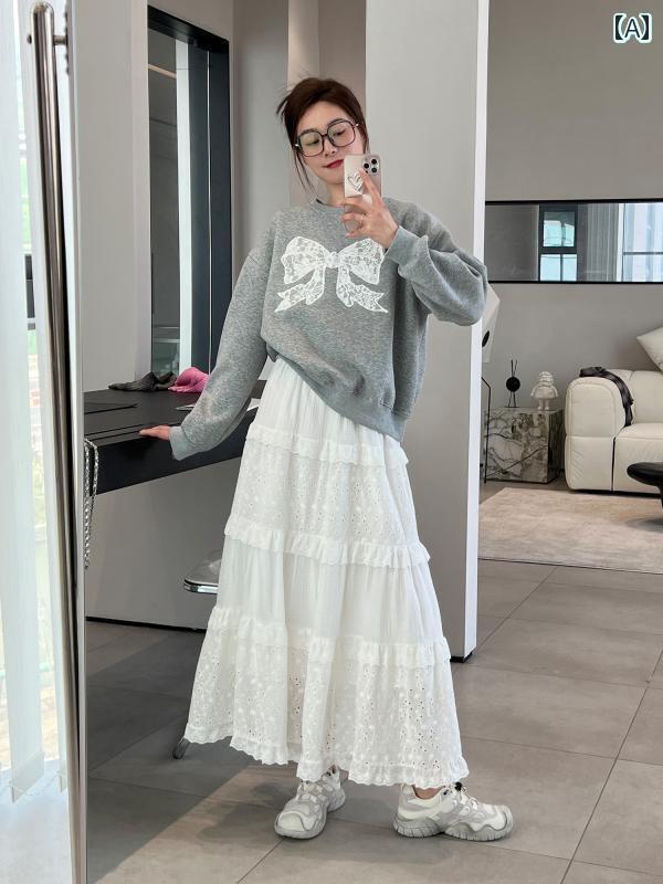 レディース　スカート　ハイウエスト モモ 姉さん 春秋 ティアードスカート 小さい スカート 女性用 ハイウエスト スリム 万能 ミディ