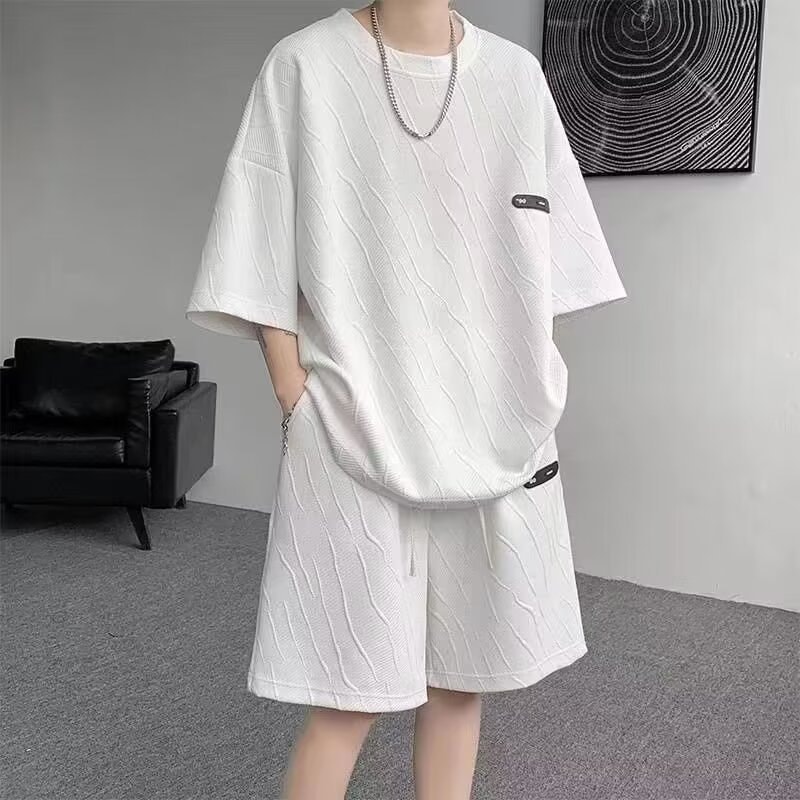 涼しく楽ちんセットアップ ハンサムな半袖潮の完全なセットと夏のファッションカジュアルスポーツボーイズクールハンサムウェアスーツ夏の男性服
