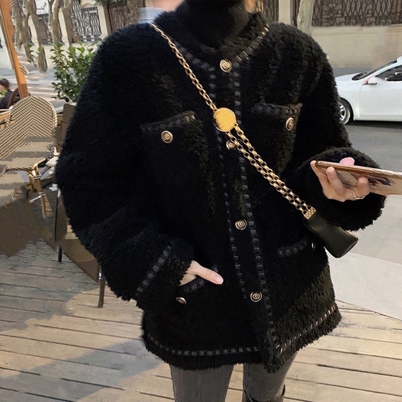 24 アウター もこもこ レディース 新作 ラムウールレディース厚みのあるショートスタイル 人工毛皮 エコレザー