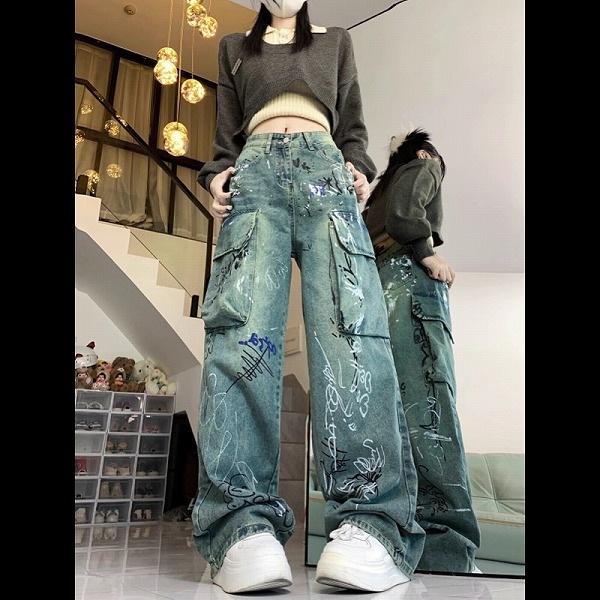 【期間限定特価】パンツ ボトムス ハイウェスト ジーパン デニム ズボン カーゴパンツ レディース
