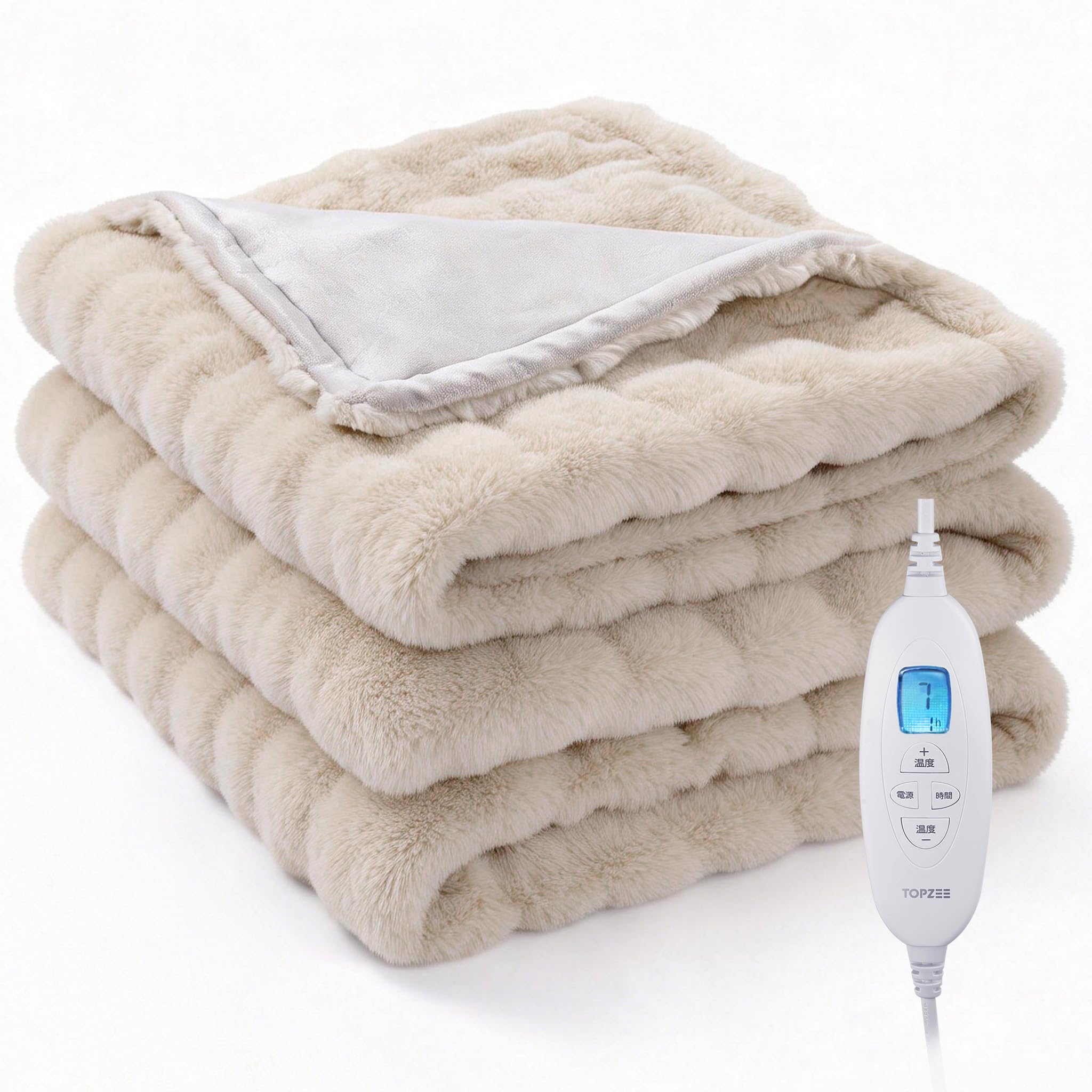 電気毛布 掛け敷き兼用 ふわふわ TOPZEE 電気掛け毛布 ラビットファー調 【『andGIRL』2025年秋号掲載】188x130cm 電気毛布 掛け 敷き 1-9Hタイマー 10段階温度調節 電
