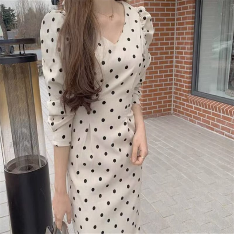 ドレス ロングドレス ロング ロング丈 袖あり 長袖 Vネック ハイウエスト かわいい きれいめ シンプル 大人 上品 おしゃれ かっこいい 大人女子 こなれ感 ラブリー キュート ガーリー 個性的