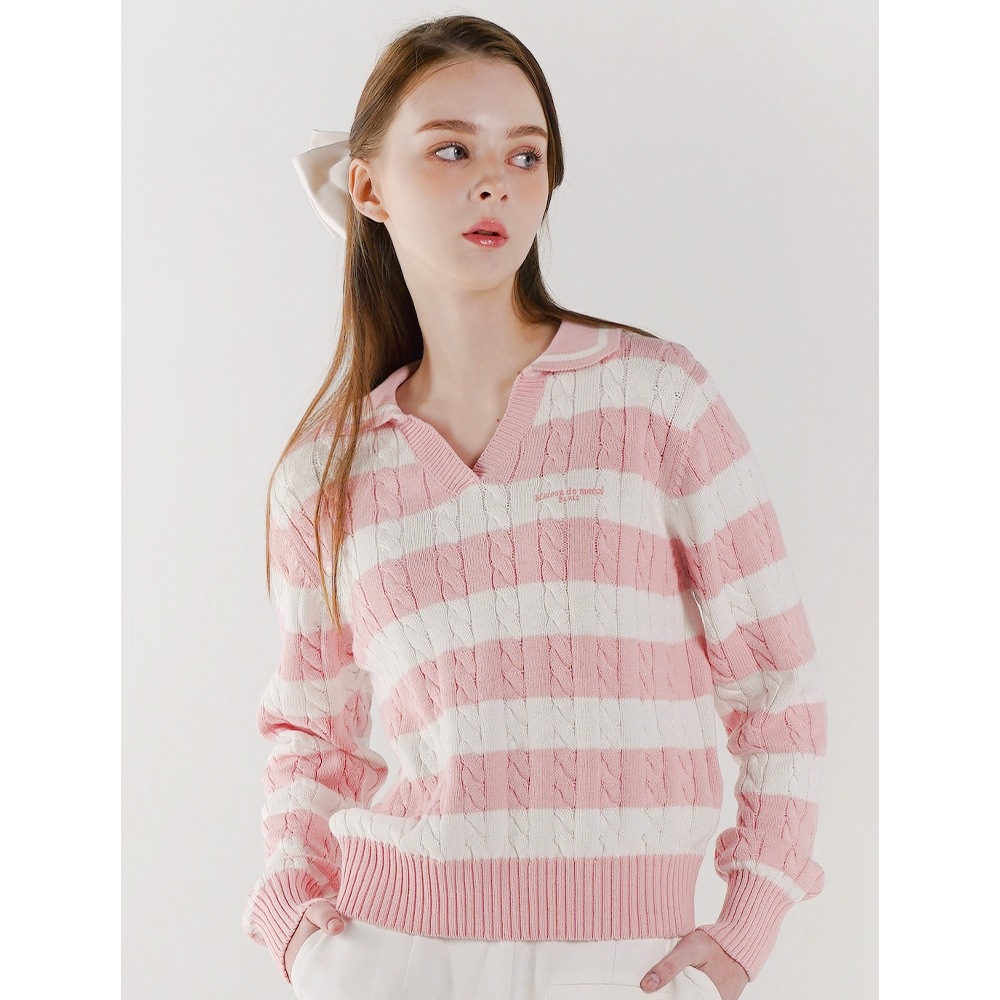 FABULOUS ARCHIVE ウーマンズクロップストライプカラーニットライトピンク（FCD1KT201W）