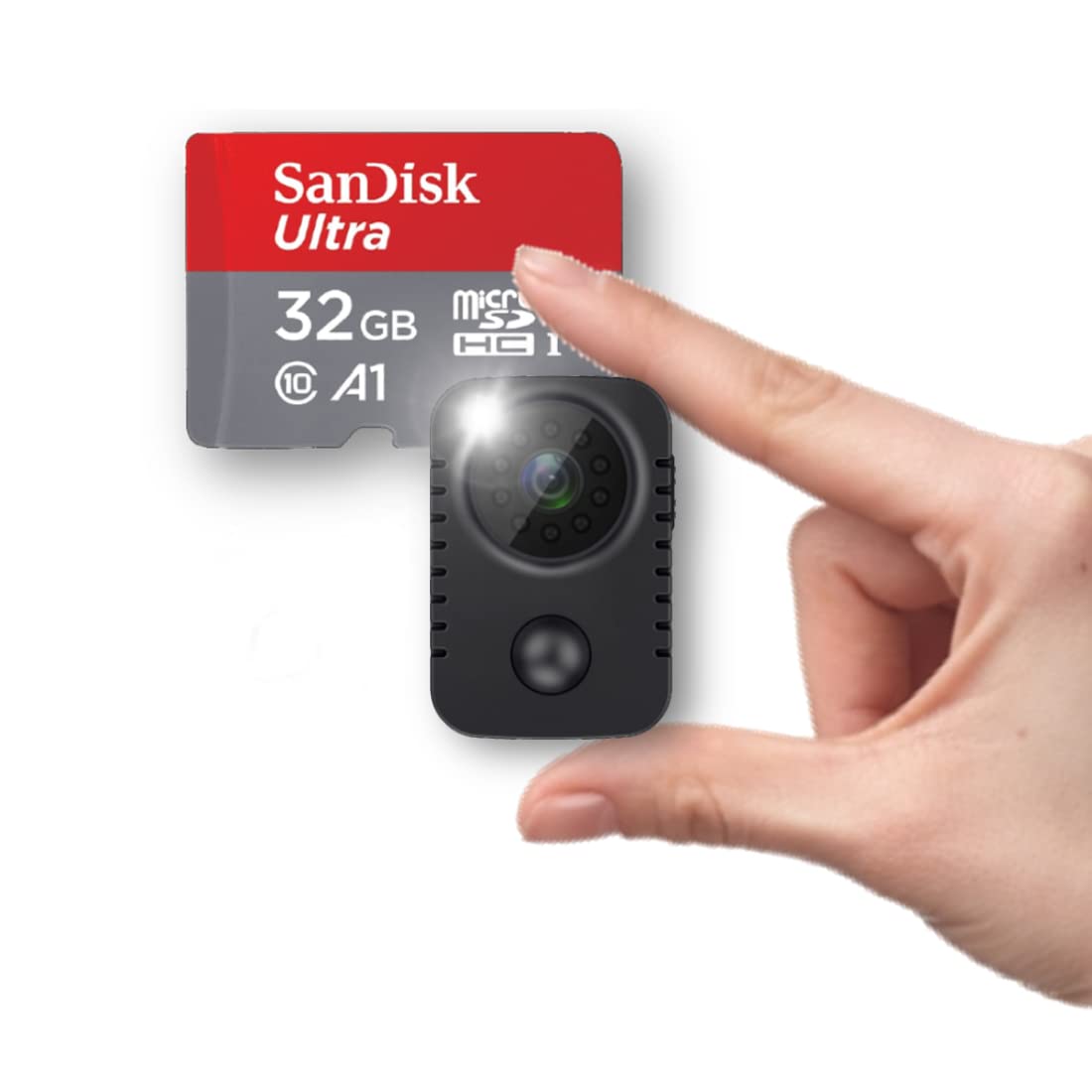 【 Sandisk社製32GB microSD付属 】 防犯カメラ 監視カメラ 小型 赤く光らない赤外線 SDカード録画 人体検知センサー搭載 [バッテリー内蔵][32GB SDHCカード付属][上書