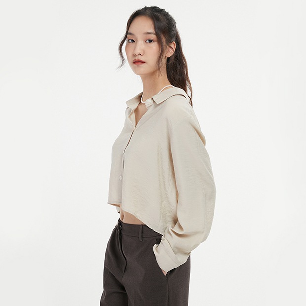 35％OFF】 韓国ファッション - ナイロン長袖シャツブラウス シャツ・ブラウス Color:BEIGE - aegis.qa