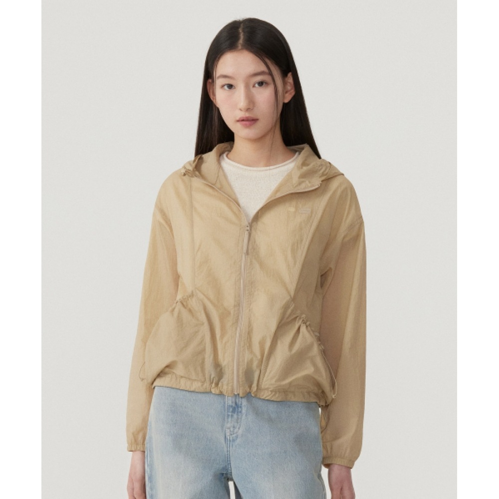 COVERNAT 女性用シアーシャーリングナイロンジャケットベージュ