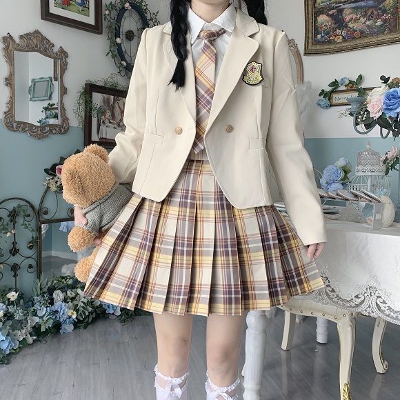 女子大スタイルスーツ Jk 制服スーツショートジャケットプリーツスカート小柄な人ツーピースまたはスリーピーススーツドロップシッピング