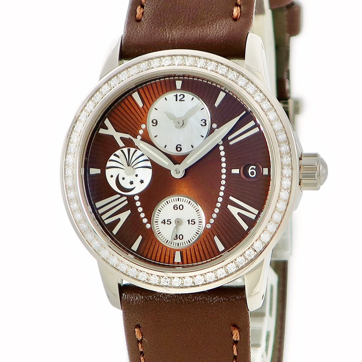 ウーマン ダブルタイム 3760-1946-52B 自動巻き メンズ K18WG無垢 純正ダイヤ ブラウン スモセコ 3年保証