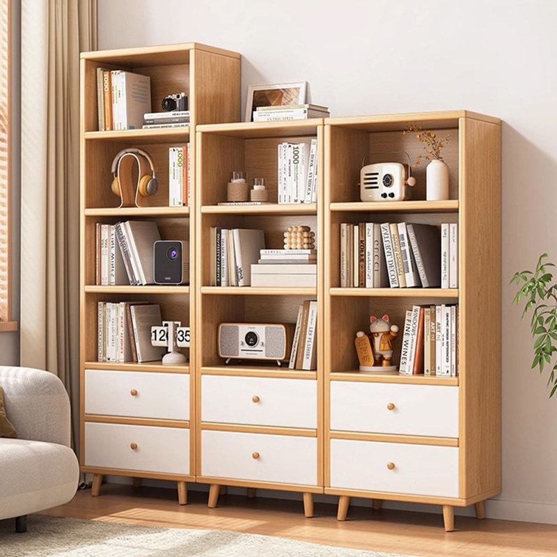 堅実な木製本棚リビングルームの床から天井から天井までの壁の棚棚家日本の狭いキャビネットウォールナットカラーディスプレイブックケース