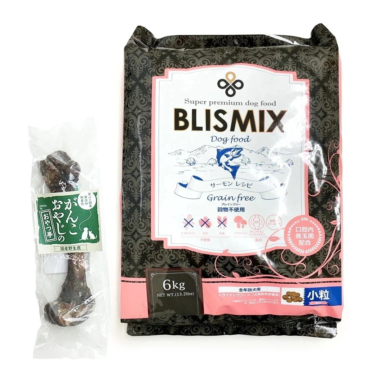 グレインフリーサーモン小粒6kg【国産鹿レッグボーン 1本Mサイズ付き】犬 ドッグフード