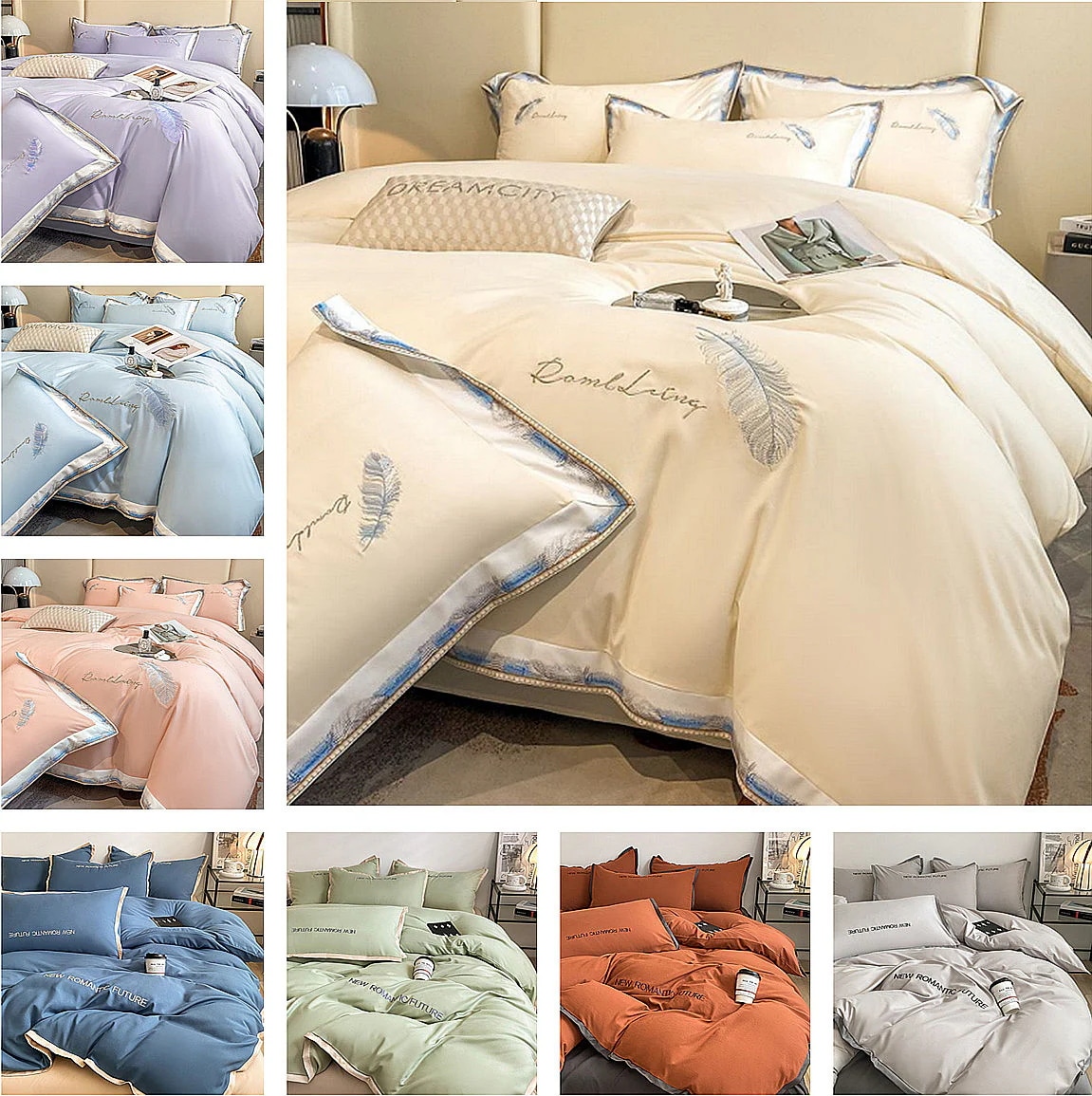 寝具 ベッド用品 カバーセット 4点セット掛け布団カバー ぜいたくなスタイル布団カバー グ 北欧風 模造シルク 防ダニ柔らか