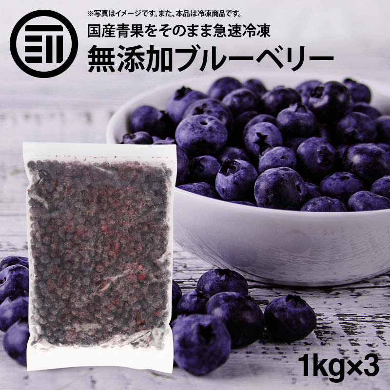 [前田家] 国産 熊本県産 ブルーベリー 冷凍 1kg(1000g) x 3袋 無添加 ばら バラ