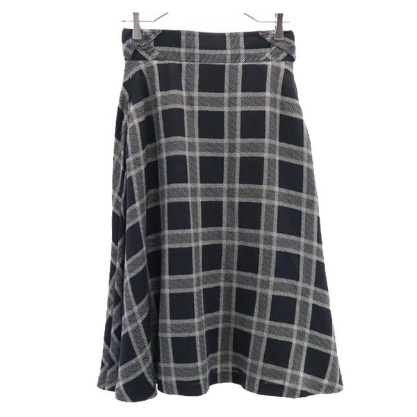 フローレンス フランス製 ウール チェック柄 ミモレ丈 フレアスカート 40 黒×グレー Florence レディース