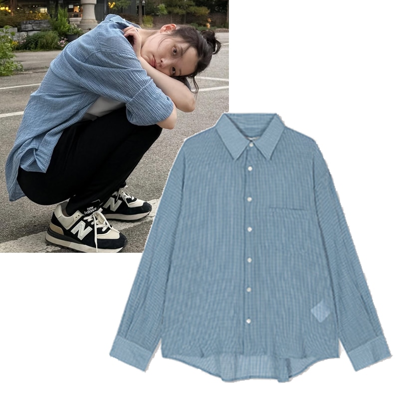 IU着用 OVERSIZED Lc PATTERN SHIRT_BLUE CHECK