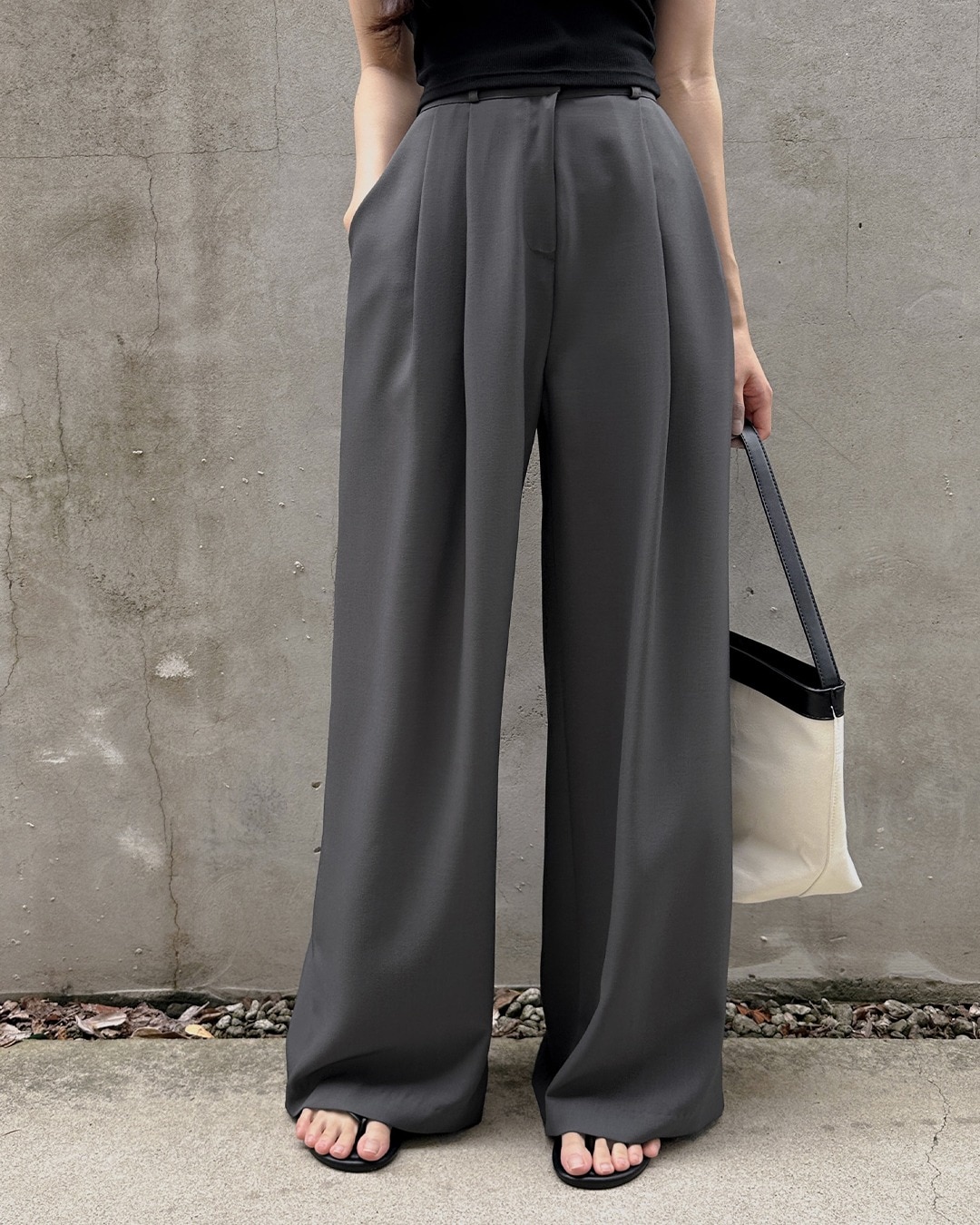 チャルピンタックワイドスラックス韓国ファッション レディース