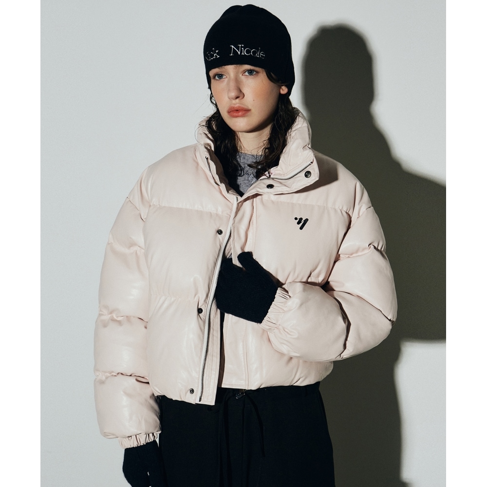 ニック&ニコールレザークロップパファーパディング_ライトピンク