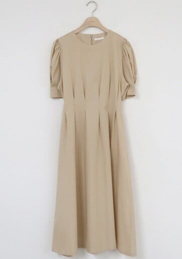 2色 ワンピース 半袖 春 秋 きれいめ フォーマル Aライン ワンピドレス 膝下 ミドル丈 五分袖 パフスリーブ ラウンドネック スリム 透け感 青 ブルー 大人カラー 春カラー 秋カラー アプリコ