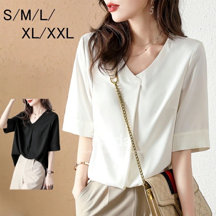 レディース トップス シフォン 半袖 ブラウス オフィスシャツ おしゃれ トップス シンプル オフィス OL ビジネス フォーマル カジュアル 無地 通勤 通学 インナー カットソー キレイめ 春夏秋