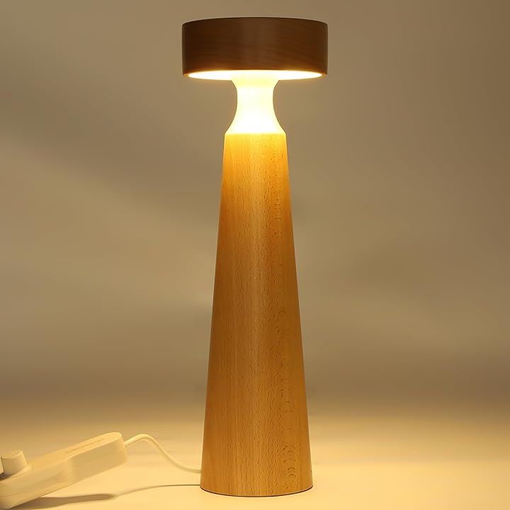ドイツ産天然木 ブナ 木製 間接照明 ベッドサイドランプ テーブルランプ 卓上ライト ナイトライト 授乳ライト LED 灯台シリーズ 細首ハイネック( 木目)