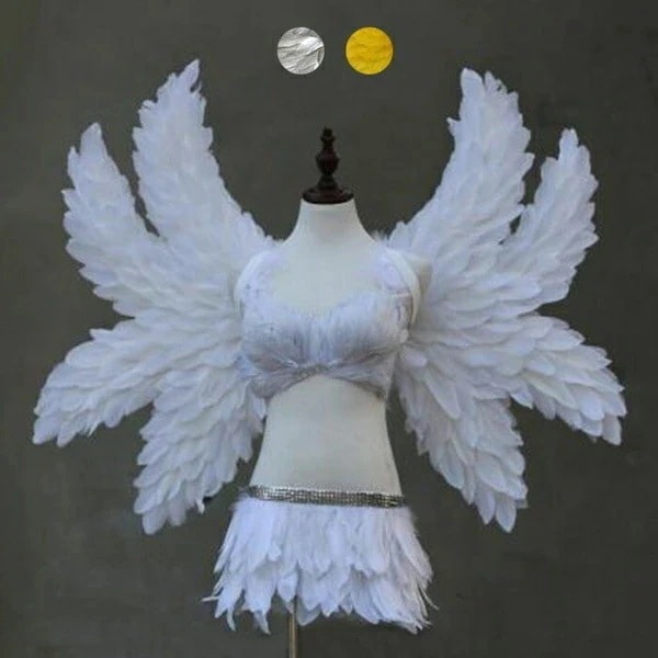 天使 羽 コスプレ 道具翼 wing ウイング ホワイト シルバー イエロー 90*115cm 八翼 天使みたい 堕天使 妖精 悪魔 ファッションショー パーティーグッズ 撮影 ステージ道具 イベント