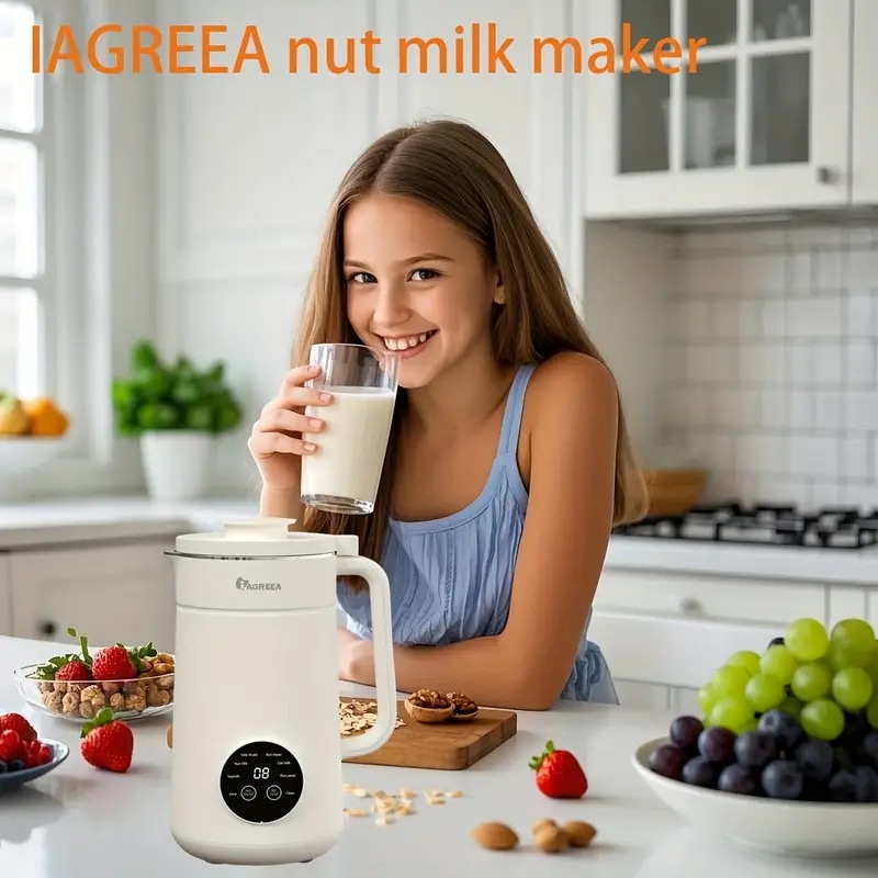 IAGREEA ホワイトナッツミルクメーカー 10 ブレード スマートタッチスクリーン 自動プログラム 12 時間スマートスケジュール インシュレーション 温度制御 科学的栄養 食品グレード素材 多機