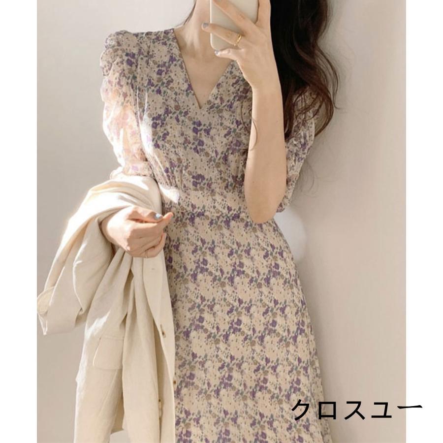 花柄ワンピース 半袖 レディース
