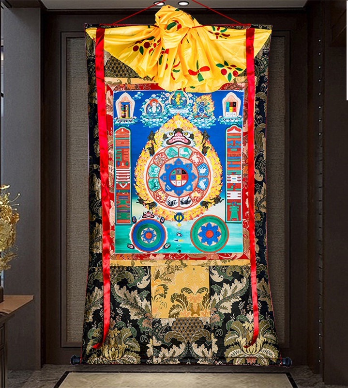 掛け軸チベット 西蔵仏画美品刺繍マンダラ タンカ 仏教美術ブータンネパール宗教画ラマインド観音曼荼羅マンダラ密教瞑想ヨガチベット美術信仰お守り魔除けチベット密教九宮八卦