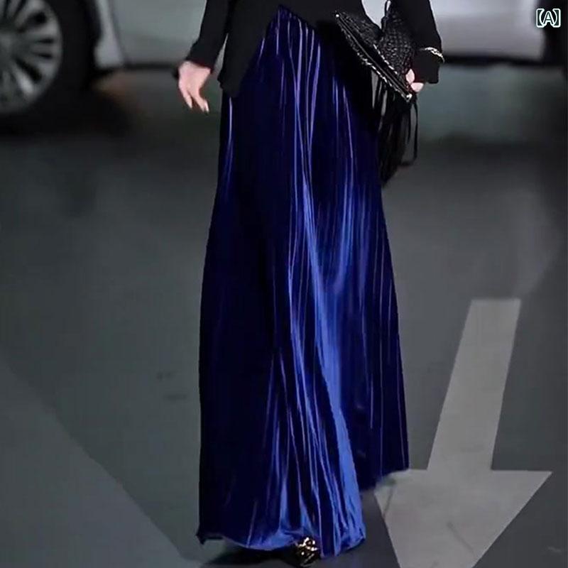 レディース　ドレス　ワンピース ブルーベルベット スカート レディース 2025 春型 軽量 高級 ハイウエスト スリム ファッション ビッグ スイング aライン ロング