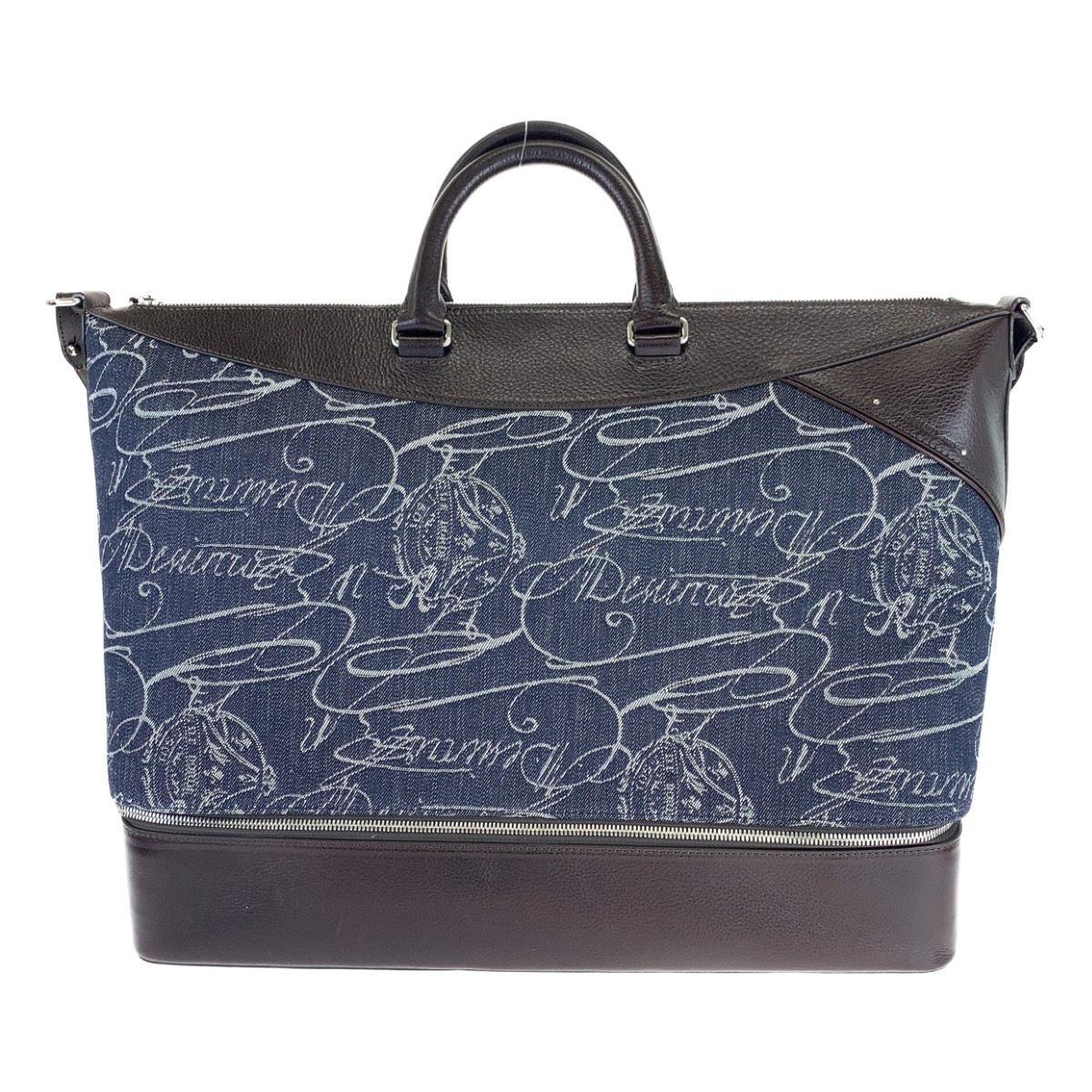 超美品 ヴィアッジョ デニム ネイビー ブラウン レザー/デニム ボストンバッグ ショルダーバッグ 2way メンズ 504507