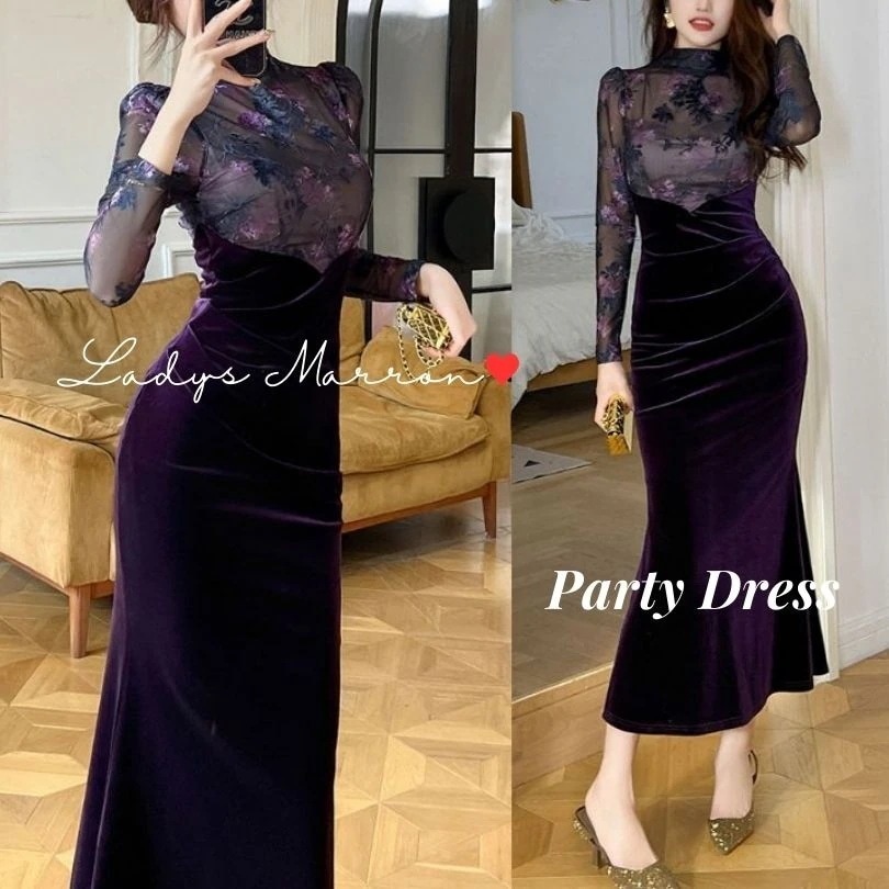 【急速出荷 2025年新作】結婚式タイトドレス マーメイドドレス 同窓会ドレス 成人式ドレス お呼ばれドレス ベロアドレス ベルベットドレス 黒ドレス 黒ワンピース 韓国 パーティードレス 冬 ロング
