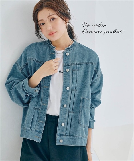 ジャンパー・ブルゾン ノーカラーオーバーサイズデニムジャケット