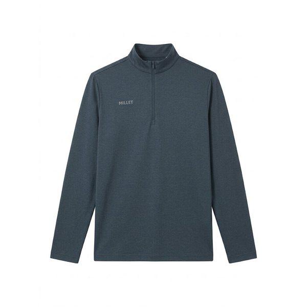 男性の変わりやすい季節のアウトドア機能性ノイアスキン長袖ジップアップTシャツダークデニム_CC