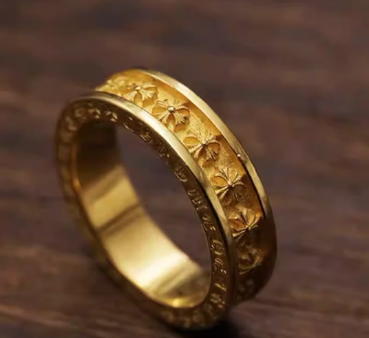 Art Erotic Crochet 24K ピュアゴールドリングハンドメイドシルバージュエリーファッションアトモスフィアモーターサイクルゴールドリング男女兼用