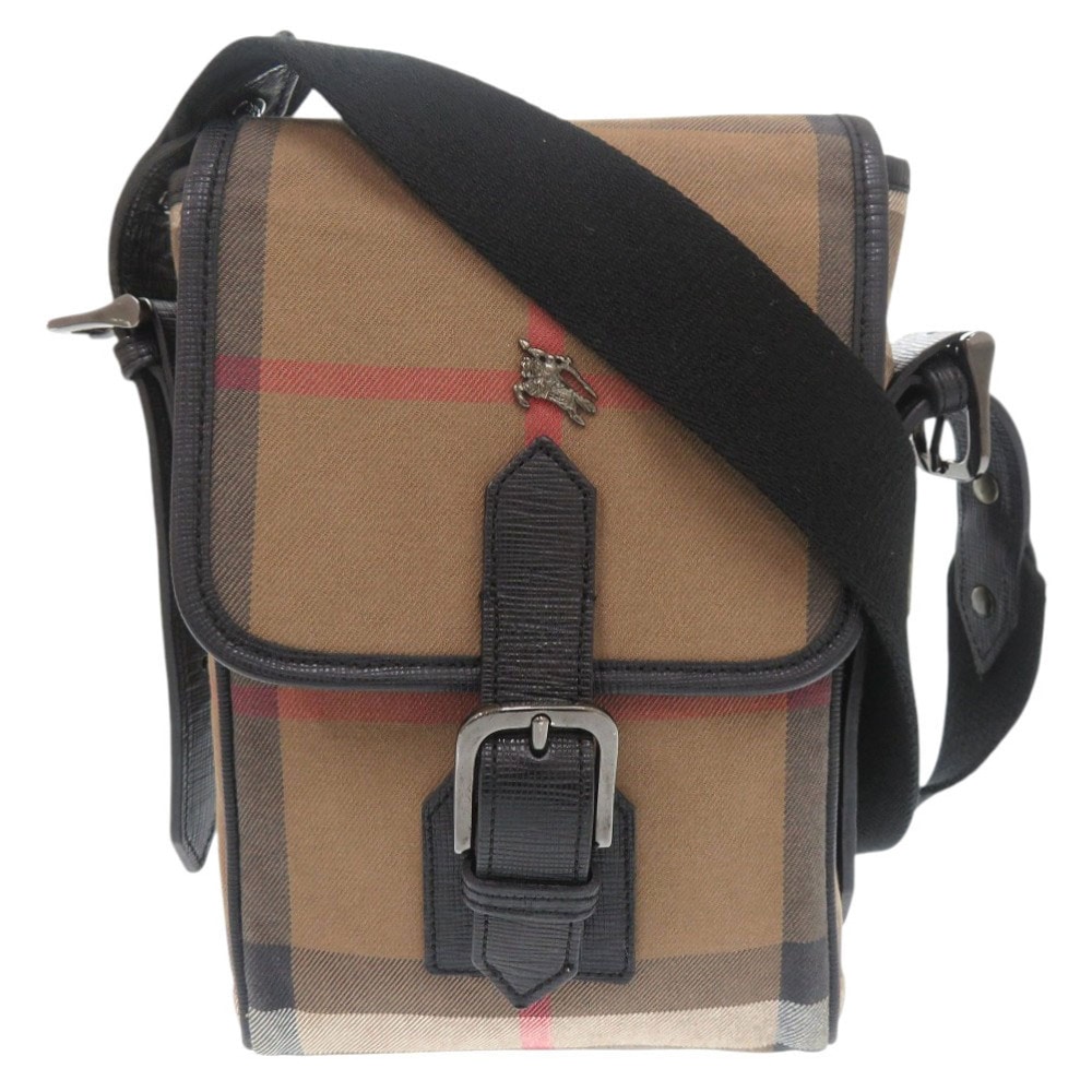 美品 メガチェック ショルダーバッグ キャンバス/レザー ブラウン 1521【中古】 メンズ
