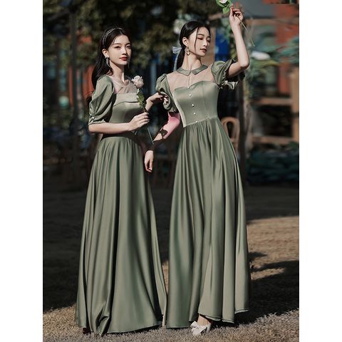 秋冬 ファッション長袖 ドレス ワンピース  ブライドメイド 新 グリーン 結婚式 姉妹グループスカート シニアニッチ着用 スリム パーティードレス ワンピース