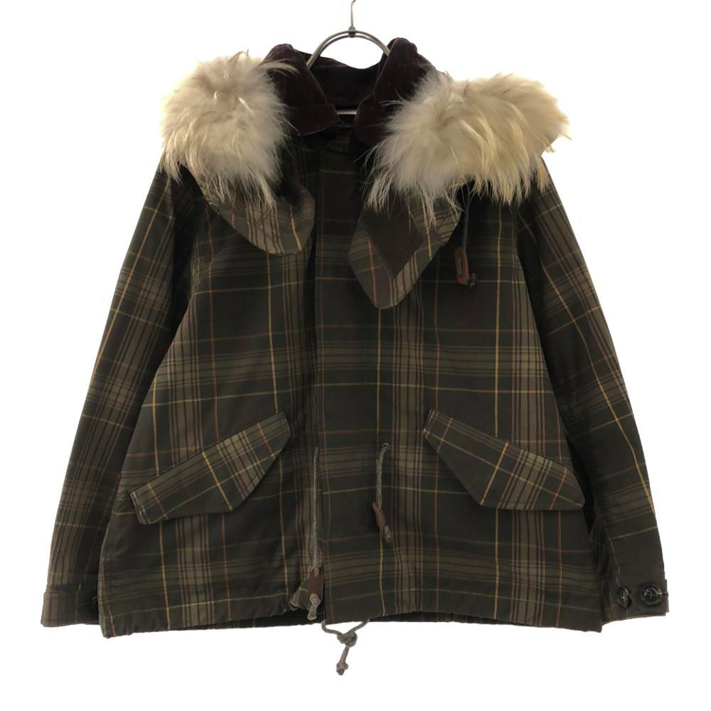 チェック ジャケット 36 オリーブ レディース