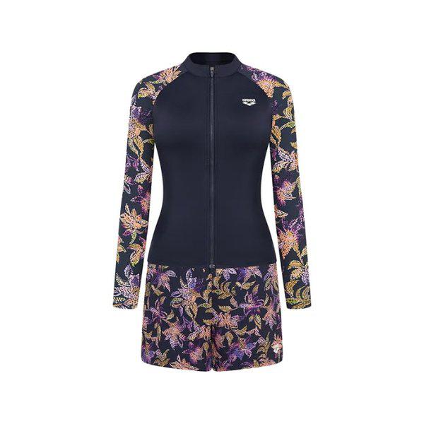 女性フローラ レギュラーフィット ジップアップ ラッシュガード セット (A6BL1PS04_NVY)