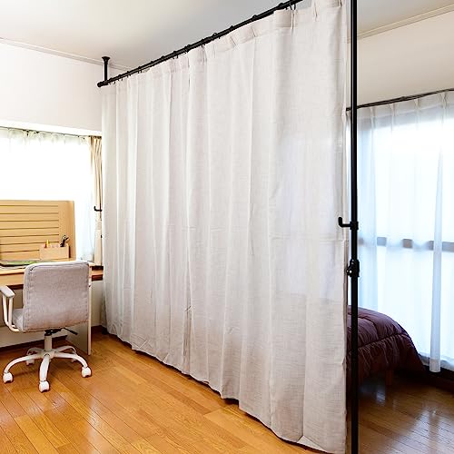 [山善] カーテン 突っ張り パーテーション 2ポール カーテン2枚/カーテンリング/フック付き 幅高さ伸縮 幅90-273×奥行10×高さ190-260cm 間仕切り 組立品 マットブラック WJC