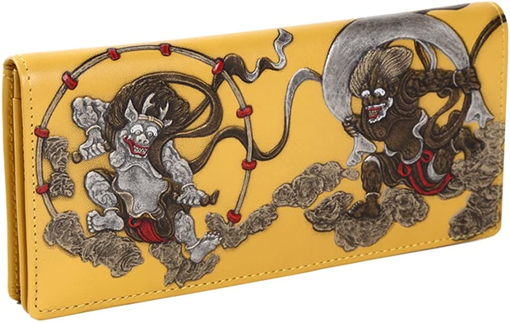 【新規OPEN】【期間限定セール】【激安】【新品未使用】風神雷神浮き押し加工　オイル牛革　日本製　ロングウォレット　TK-001　黄