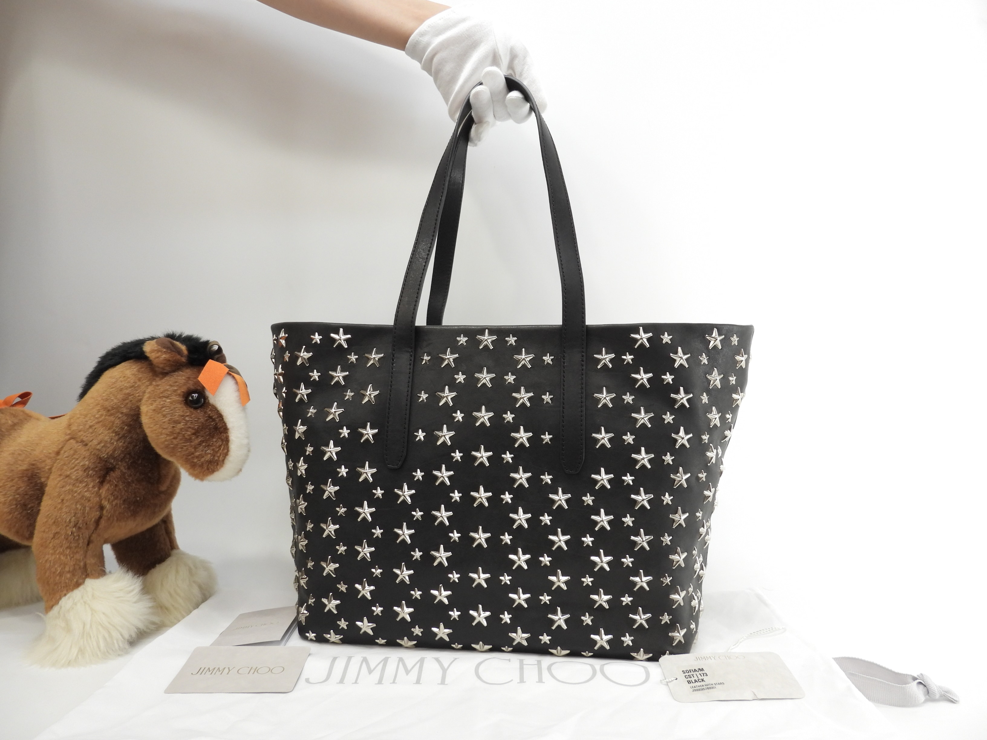 ソフィアM 銀スタースタッズ レザー黒 トートバッグ ショルダーバッグ@WX4TQ6