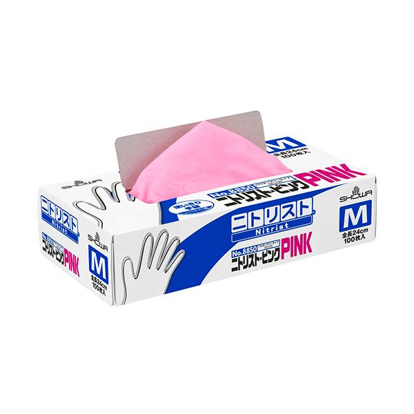 （まとめ） ショーワグローブNo.8850 ニトリスト/ピンク パウダーフリー M #8850-M 1箱（100枚） [x3セット]