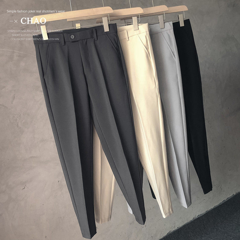 春のメンズ九分丈ストレートパンツゆったりとしたメンズ防シワスーツパンツカジュアルパンツ