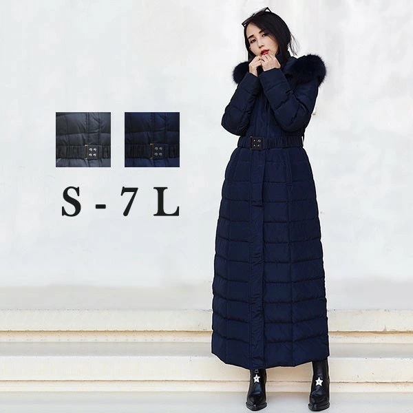 ダウンコート レディース ロング 大きいサイズ ベンチコート ダウン ロングダウン きれいめ 軽量 撥水 ネイビー 50代 90％ダウン 超ロング Aライン 黒 フード付き ファー付き ベルド付き ダ