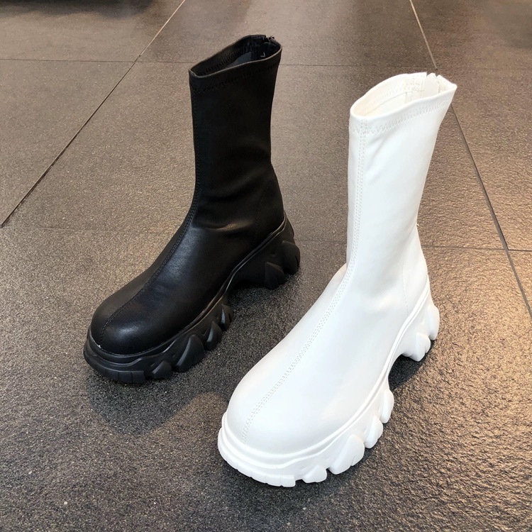 ブーツ レディース シューズ ショート 6cmヒール ラウンドトゥ 厚底 歩きやすい 美脚 PU 大人可愛い きれいめ シンプル 上品 お洒落 エレガント 大人っぽい 女っぽ オルチャン 20代 黒