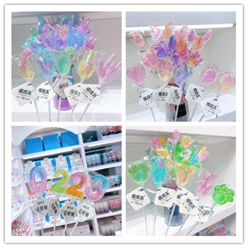 20/40/80Pcs ゼロ シュガー クリスタル グラデーション ロリポップ ロング ポール ブーケ ジェスチャー フルーツ インスピレーションを与えるシュガー スナック