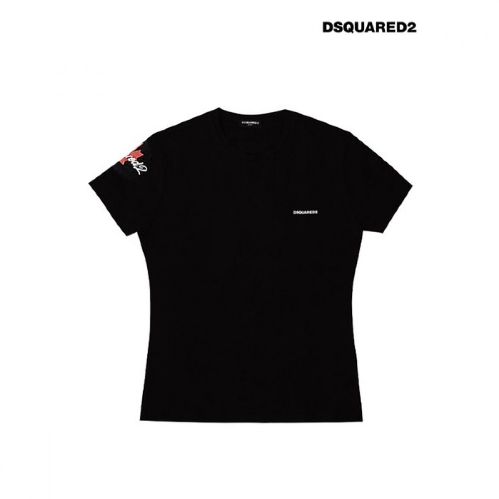 [Dissquared 2] 女性用メープルスリーブエアースリムショートスリーブ Tシャツブラック