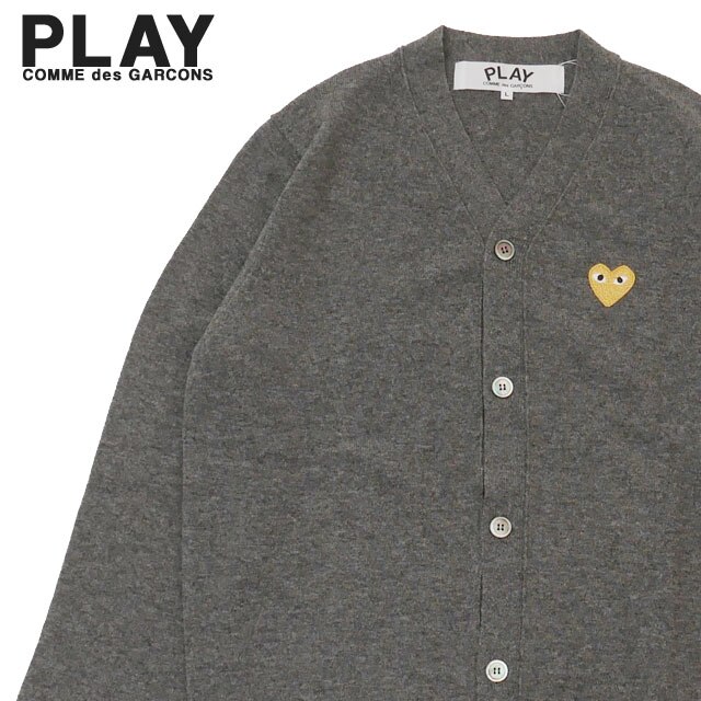 プレイ コムデギャルソン PLAY COMME des GARCONS MENS GOLD HEART WOOL CARDIGAN GRAY 231-000369-152