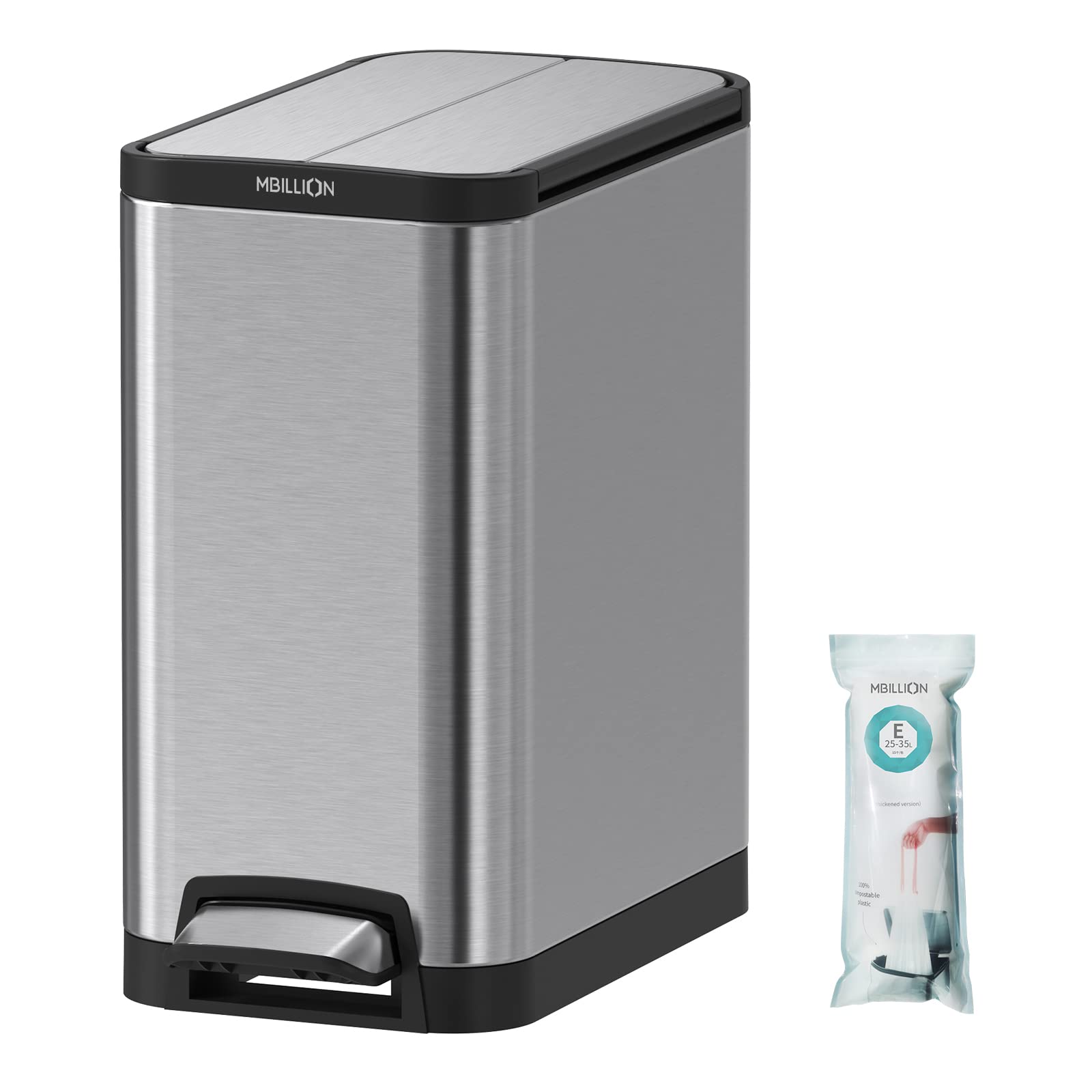 Mbillion ゴミ箱 おしゃれ スリム ペダル式 ごみ箱 ステンレス 28リットル バスルーム ゴミ箱 消臭 ダストボックス 大容量 生ゴミ ゴミ箱 インナーバケット付き 密閉 音無し キッチン
